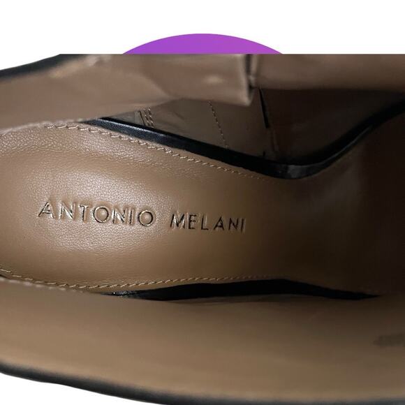 ANTONIO MELANI Taylan Womens Black Leather Sexy Heels Ankle Booties 8.5 Open Toe - Picture 14 of 14